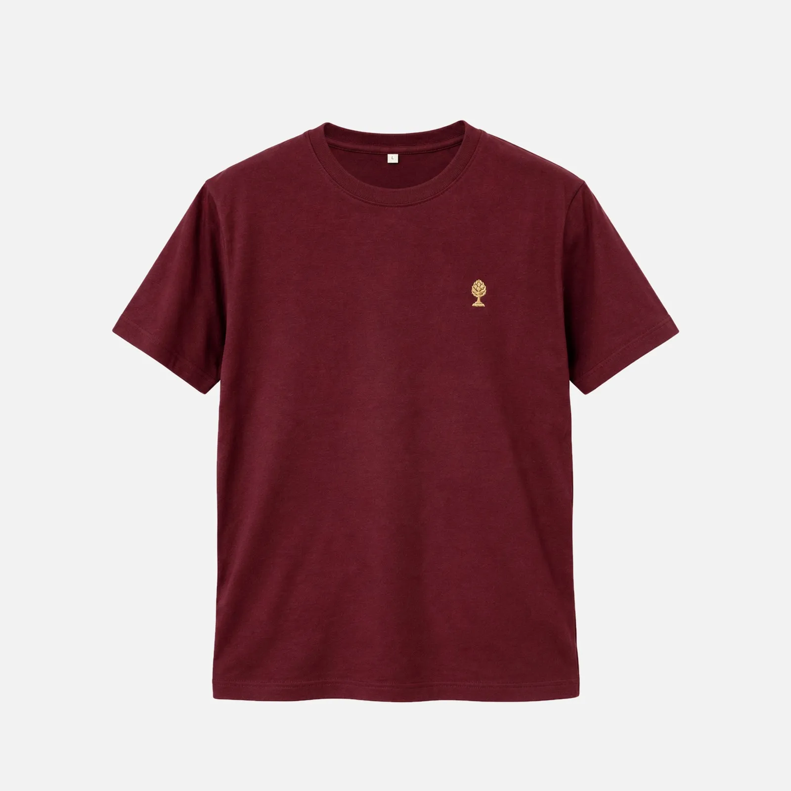 LOGO GOLD T-Shirt in Bordeaux mit gold gestickter Zirbelnuss