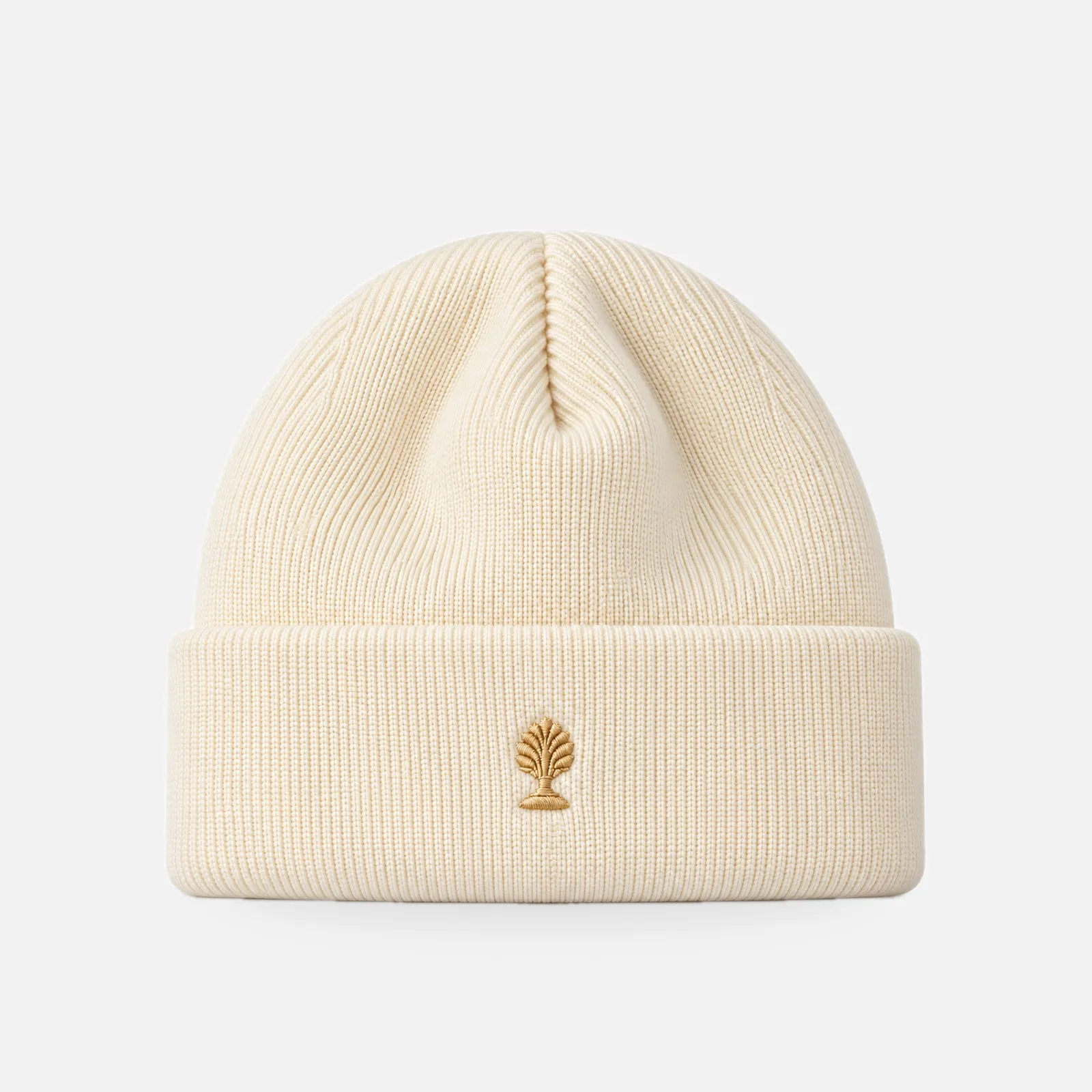 Merino-Beanie in creme mit goldener Pharao-Logo-Applikation