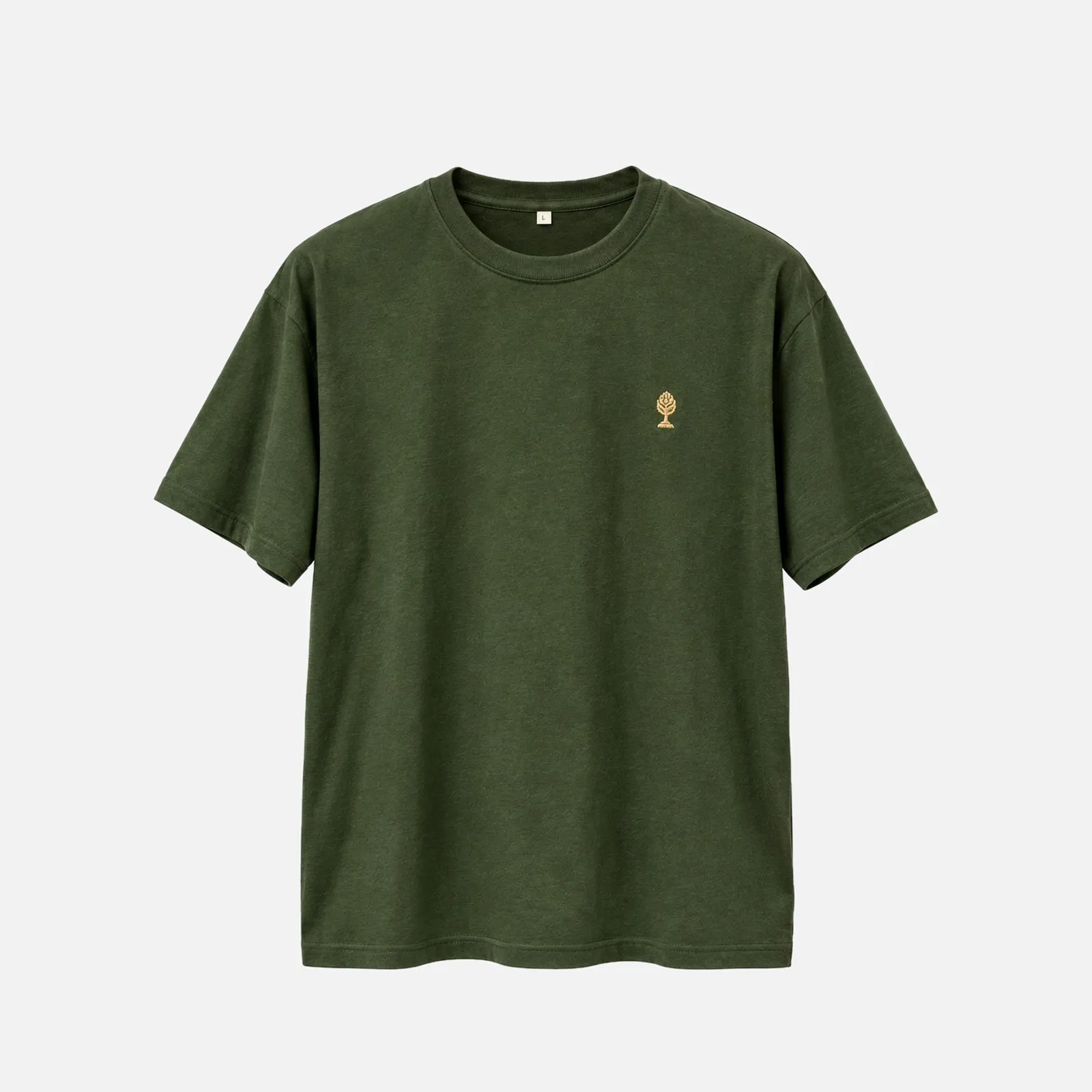 LOGO GOLD T-Shirt in Oliv mit gold gestickter Zirbelnuss