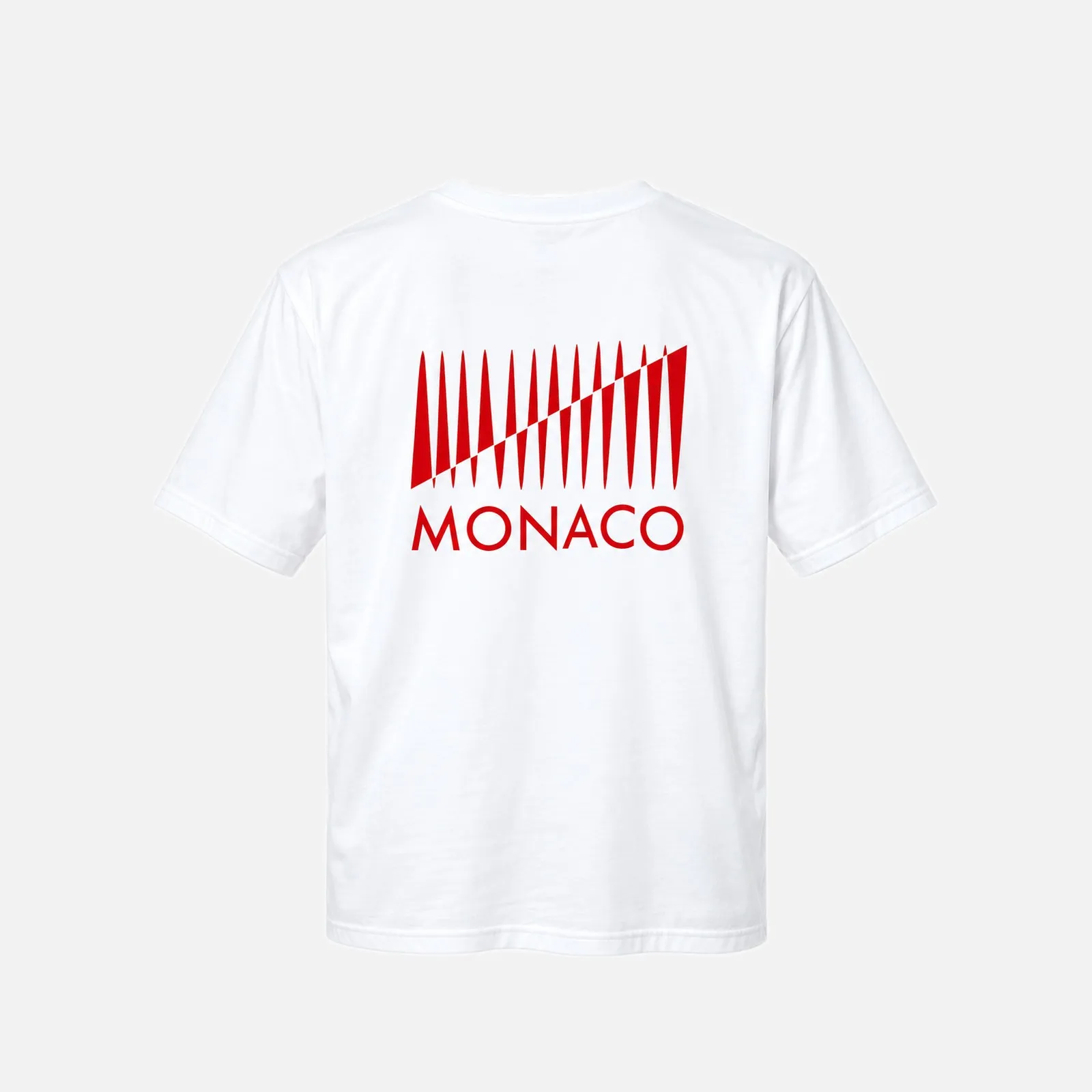 MONACO T-Shirt in Weiß, Rückenprint in Rot