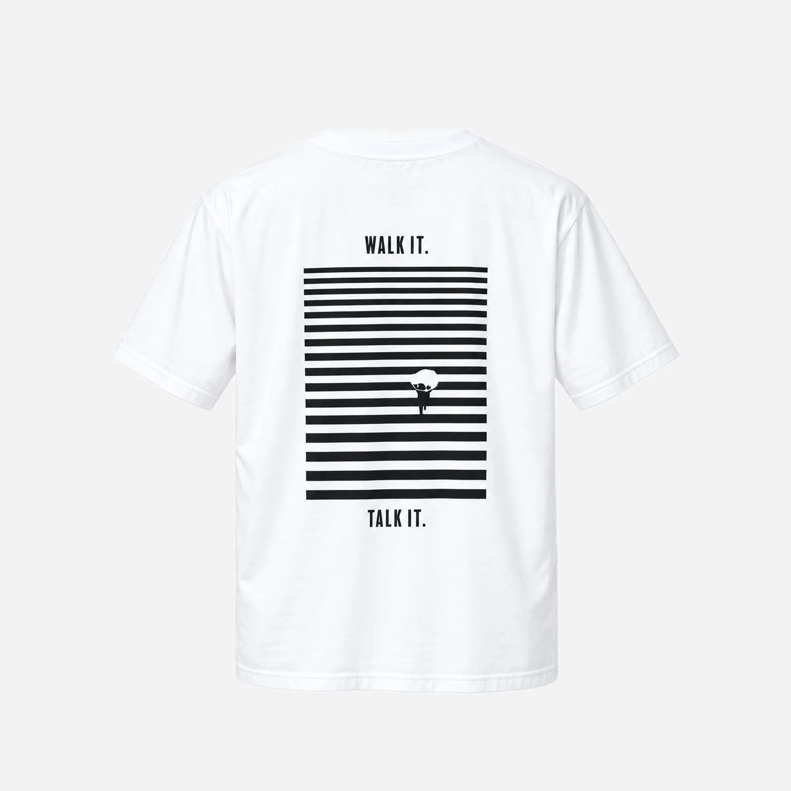 WALK IT. TALK IT. T-Shirt in Weiß, Rückenprint in Schwarz