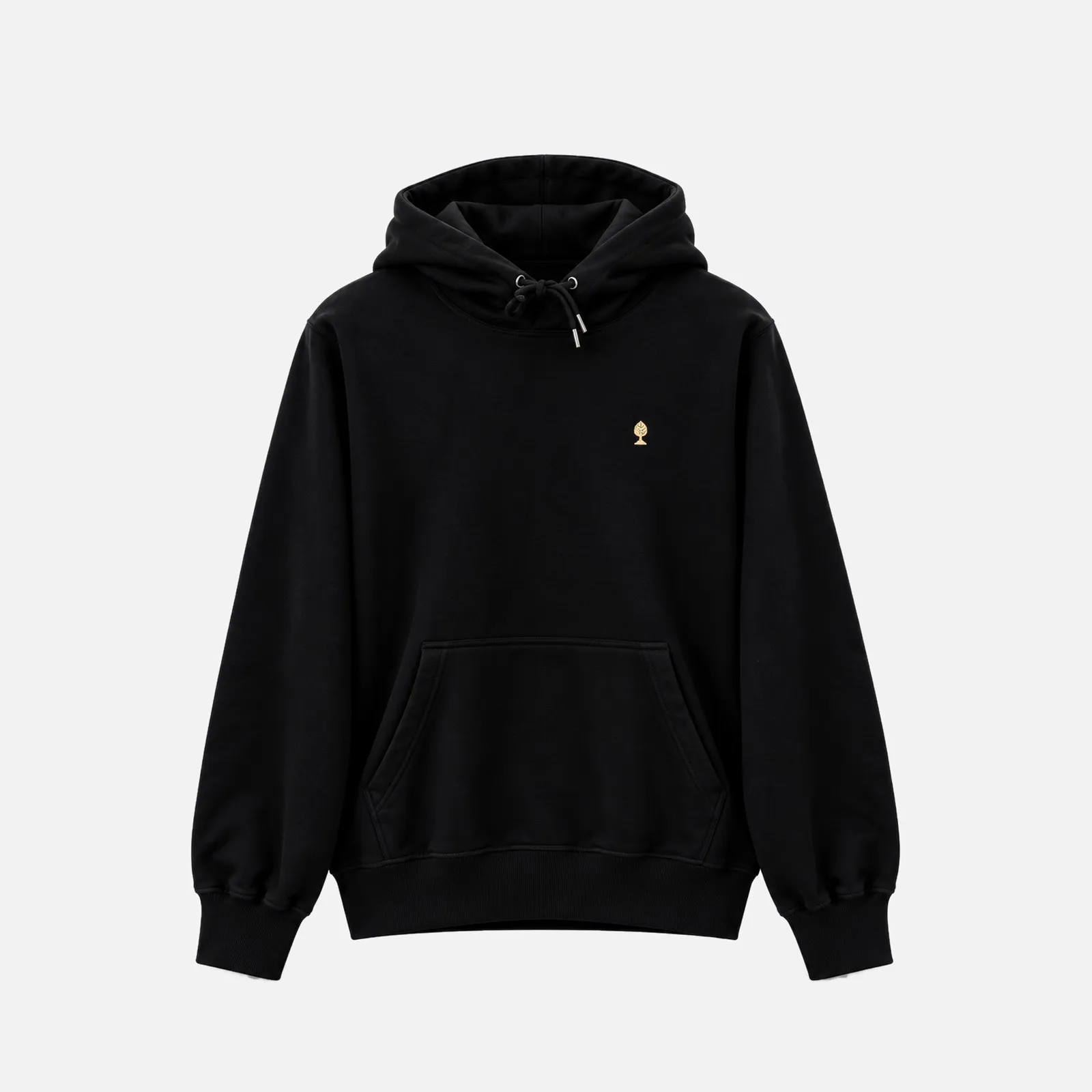 LOGO GOLD Hoodie in Schwarz mit gold gestickter Zirbelnuss