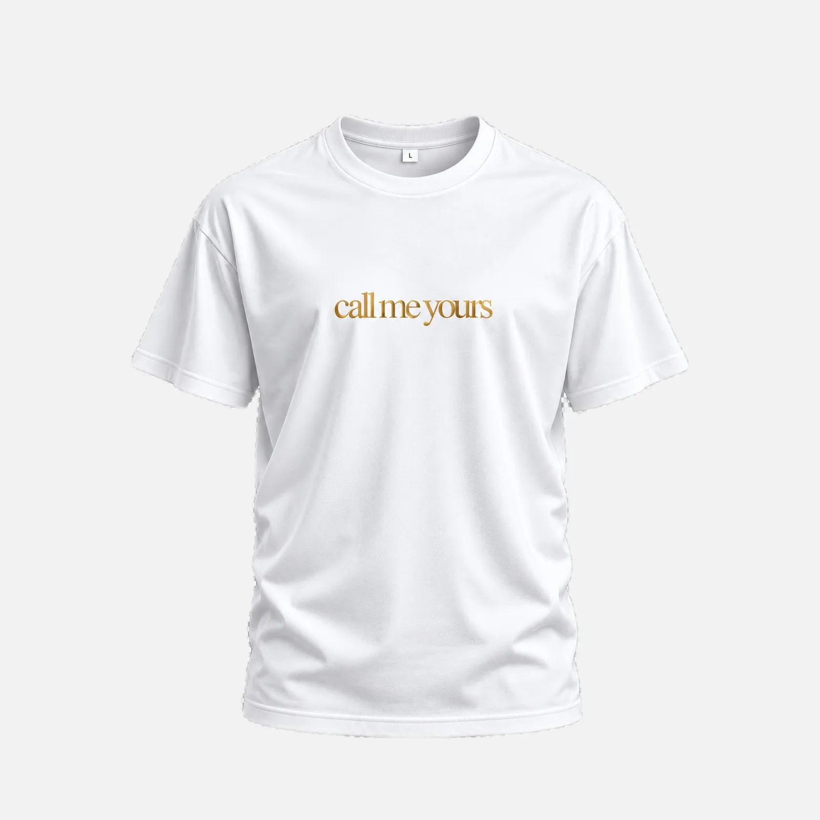 CALLMEYOURS T-Shirt für Männer, weiß mit goldenem Schriftzug „call me yours“