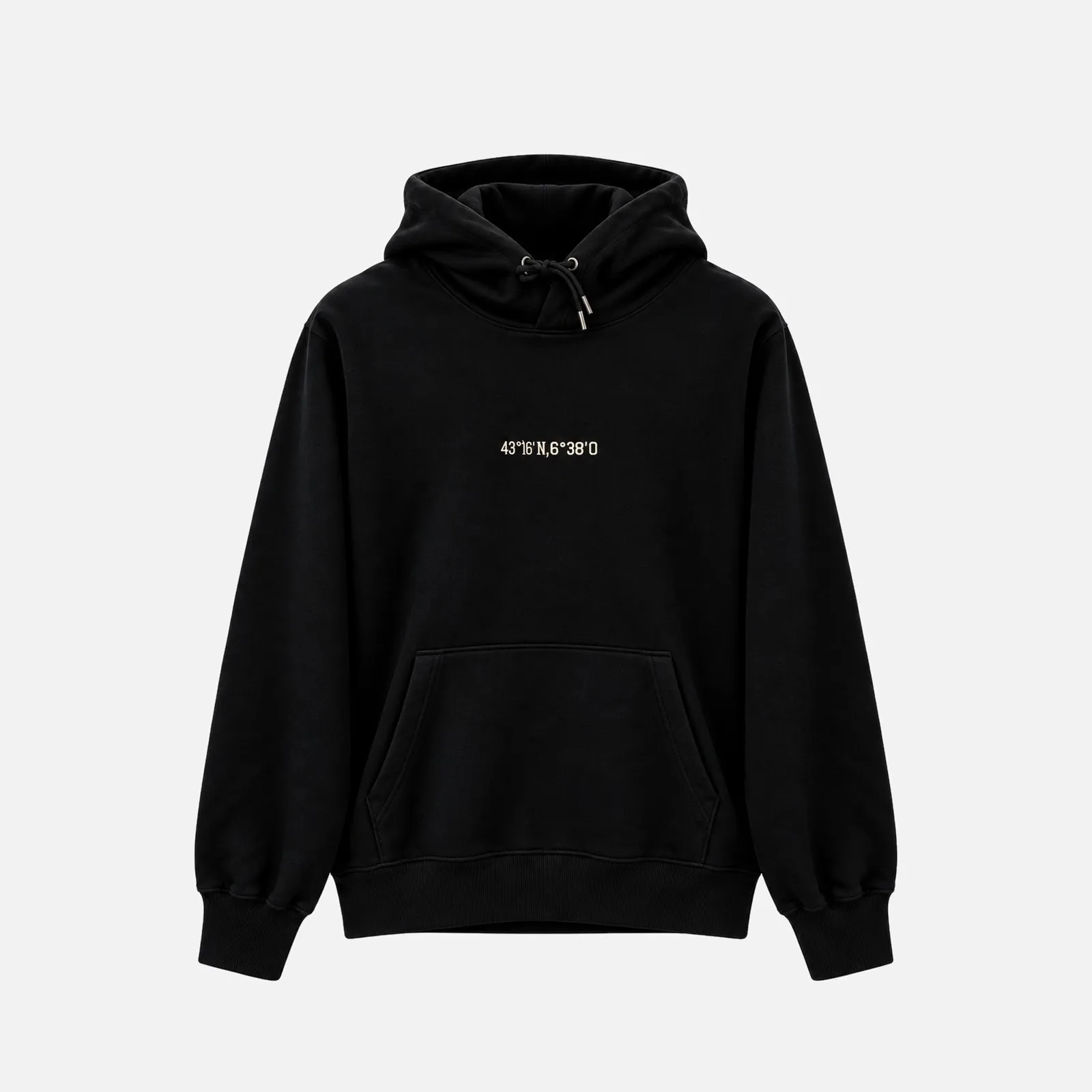 Hoodie ST. TROPEZ in Schwarz mit gestickten Koordinaten