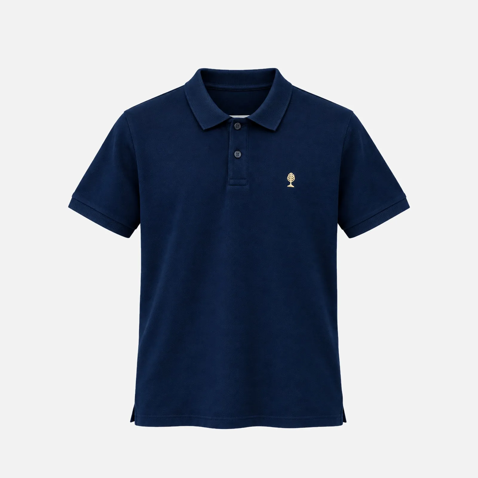 LOGO GOLD Poloshirt Damen in French Navy mit gold gestickter Zirbelnuss