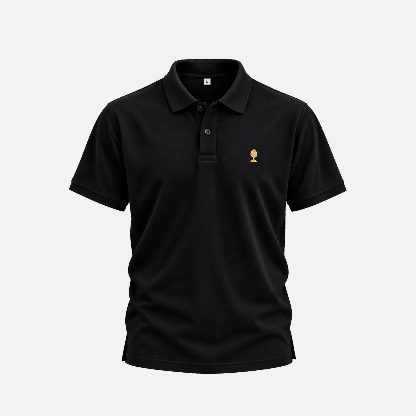 LOGO GOLD Poloshirt in schwarz mit gold gestickter Zirbelnuss